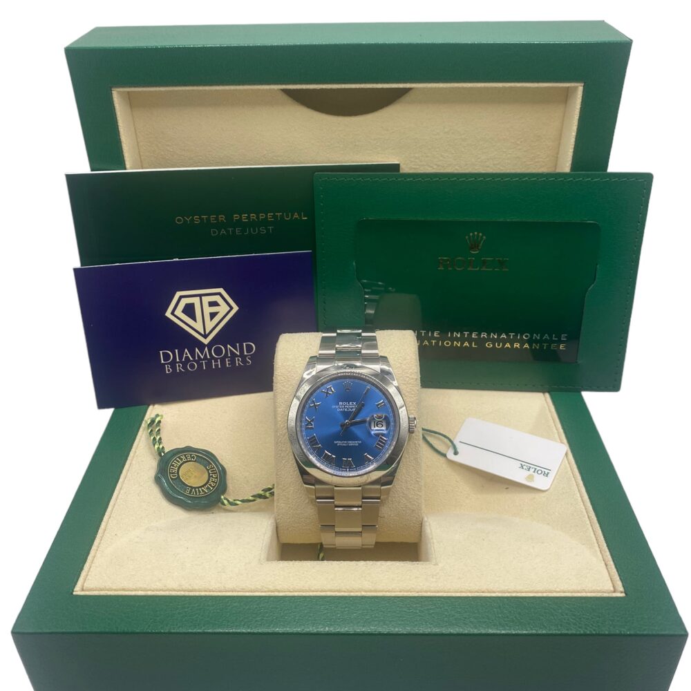 Rolex Datejust 126300 2022 Azzurro blue dial with box and papers.