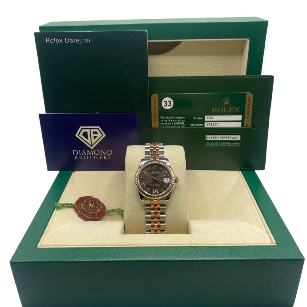 Rolex Datejust 178271 31mm 2016 Rose and Steel with Chocolate Factory Diamond Dial.
