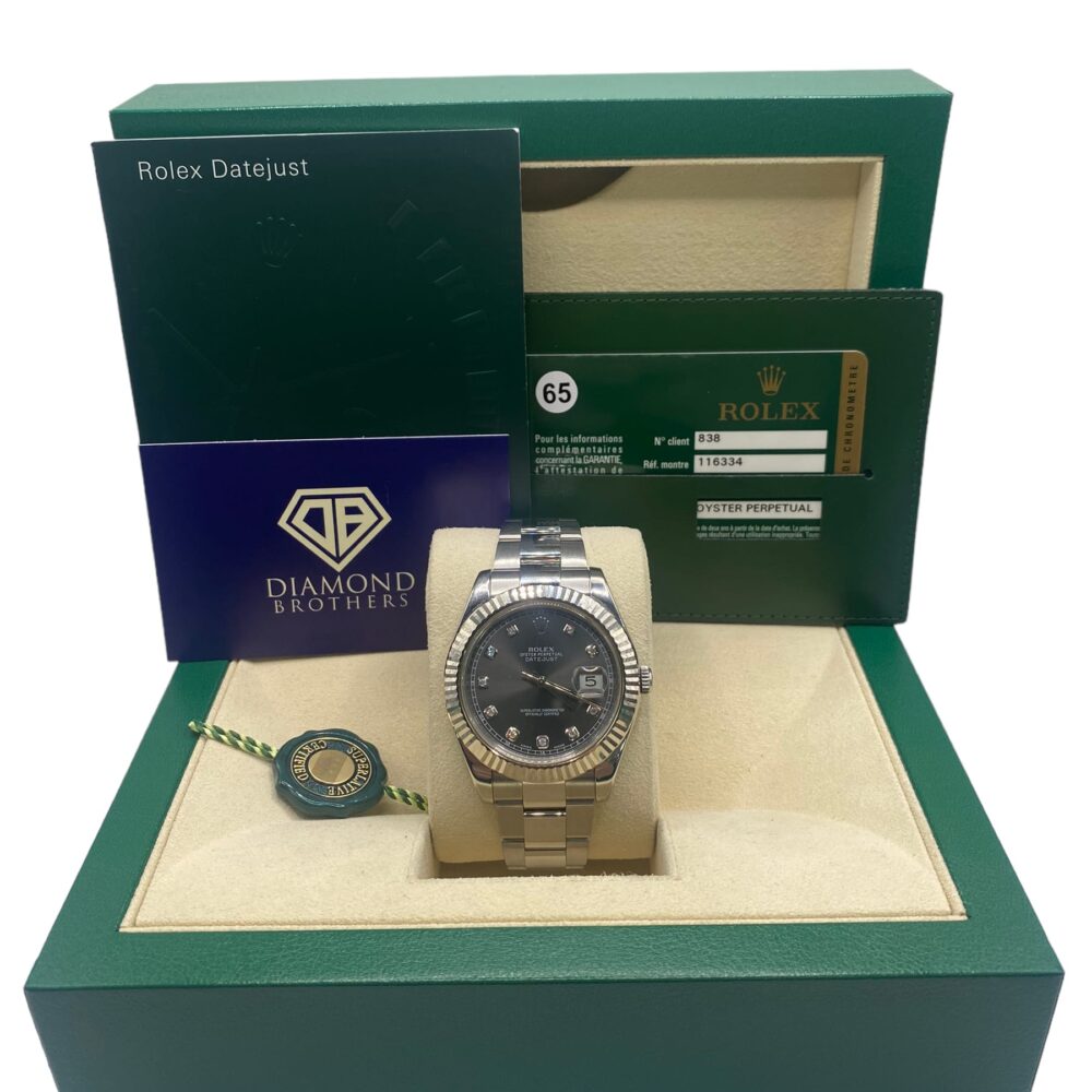 Rolex 116334 Datejust 41mm 2012 with Factory Rhodium Diamond Dial with Box & Papers