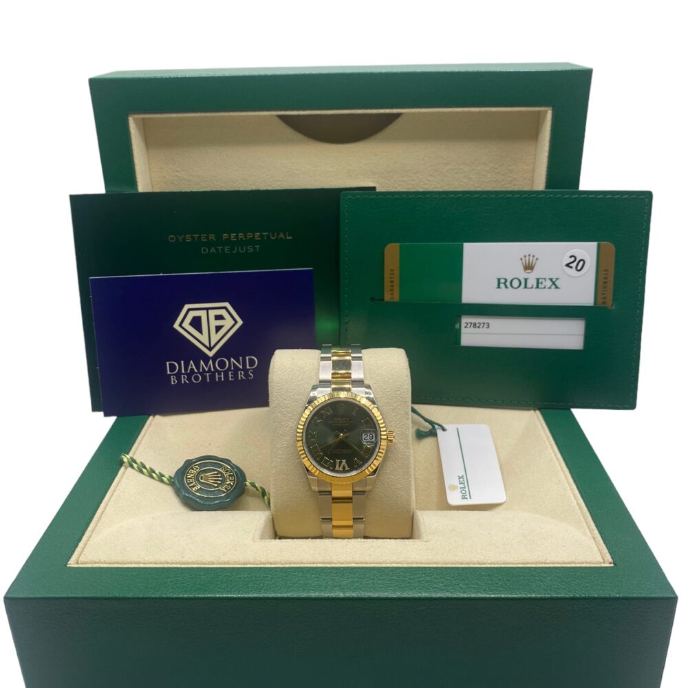 Rolex Datejust 278273 31mm Yellow and Steel with green Factory Diamond Dial.