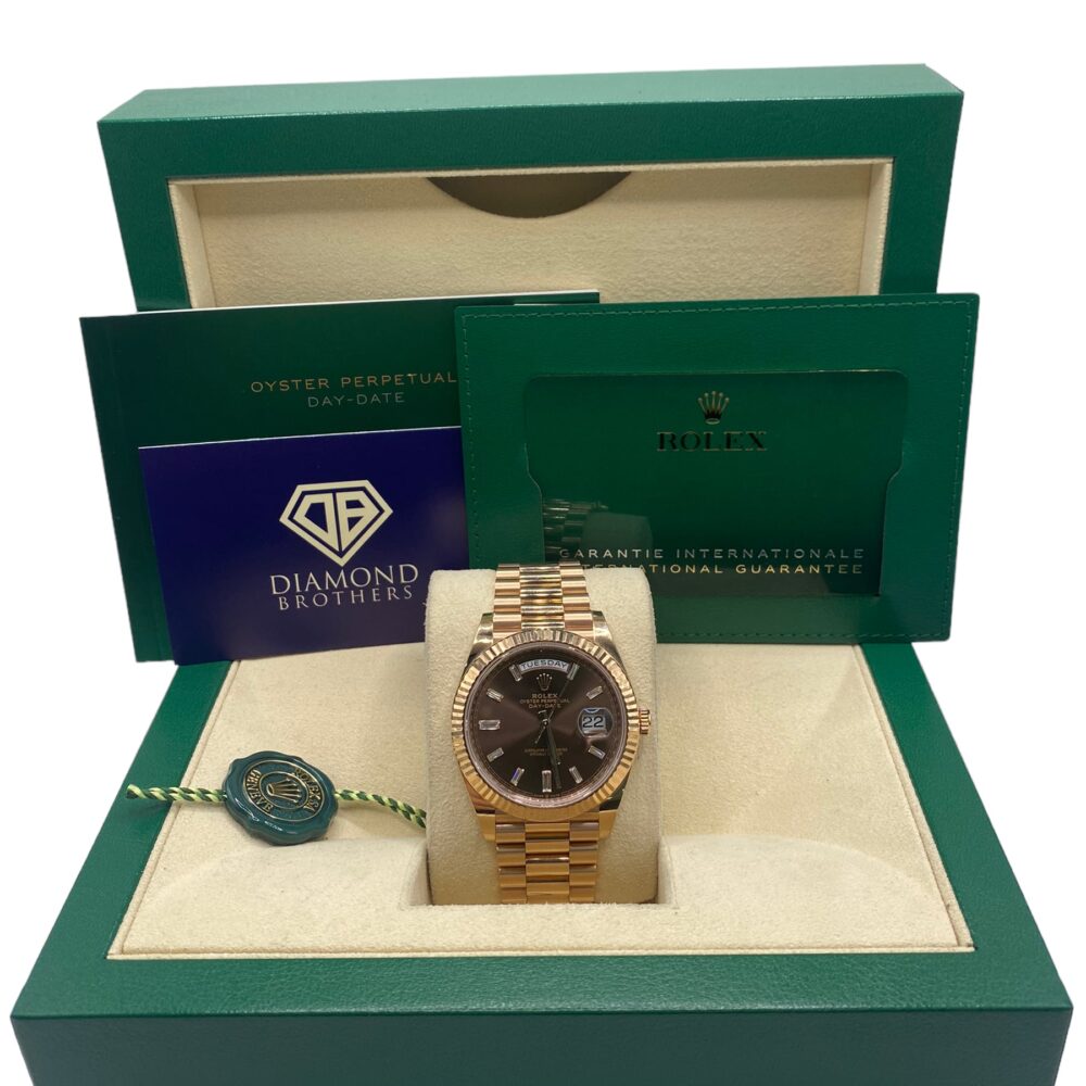Rolex Daydate 228235 with Box and Papers 2022 Baguette diamond dial.