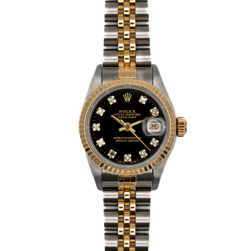 Rolex Datejust 69173 1990 Factory Black Diamond Dial With Box And Papers