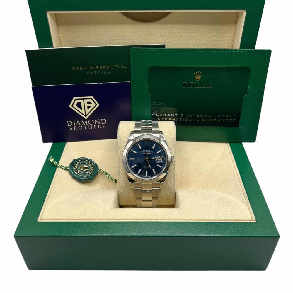 Rolex Datejust 126300 2021 factory blue baton dial With Box And Papers.