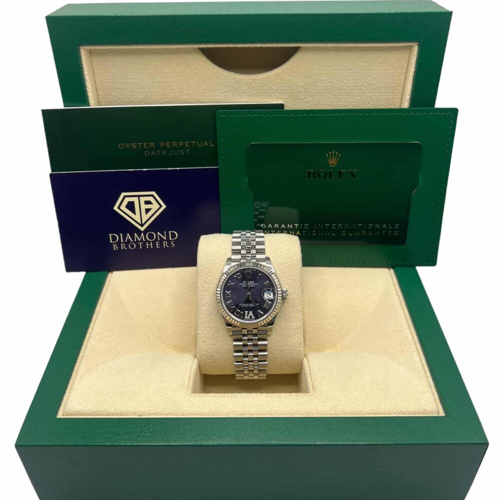 Rolex Datejust 278274 factory diamond 6, Roman, aubergine dial With Box And Papers.