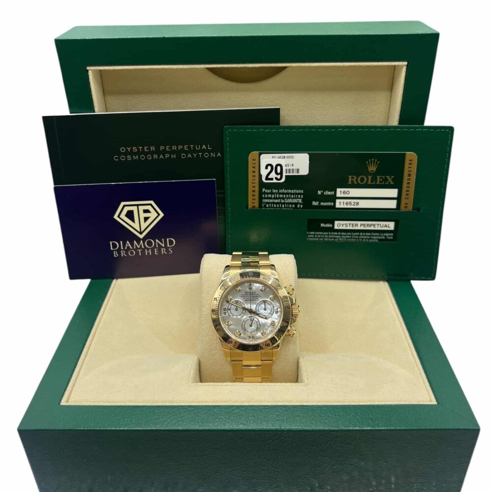 Rolex Daytona 116528 2014 Factory Diamond Mother Of Pearl Dial With Box And Papers.