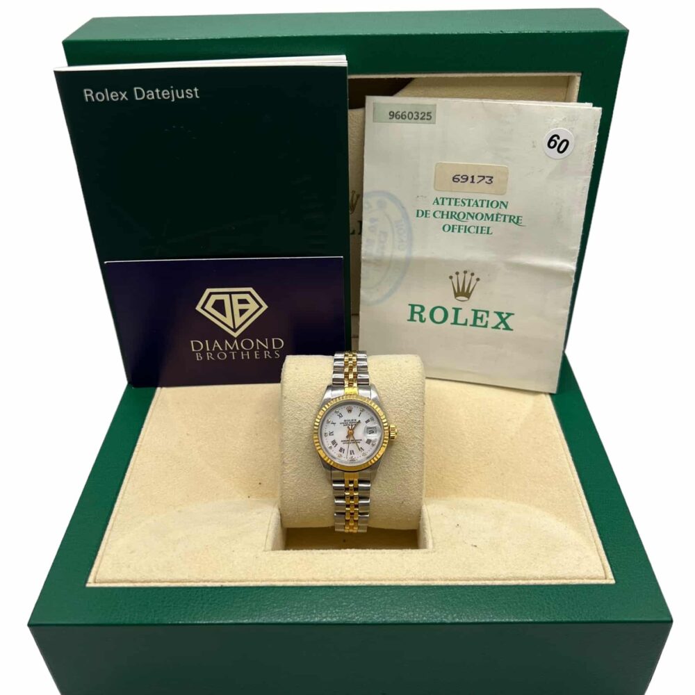 Rolex Datejust 69173 1987 Factory White Diamond Roman Dial With Box And Papers.