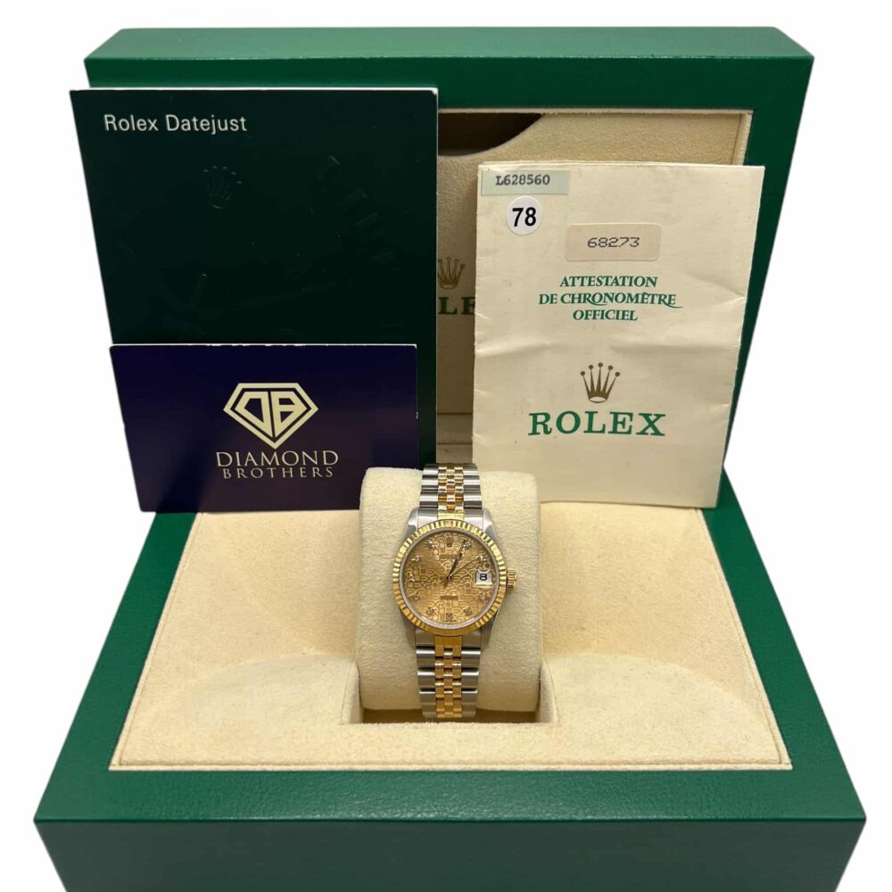 Rolex Datejust 68273 1990 Factory Jubilee Dial With Box And Papers.
