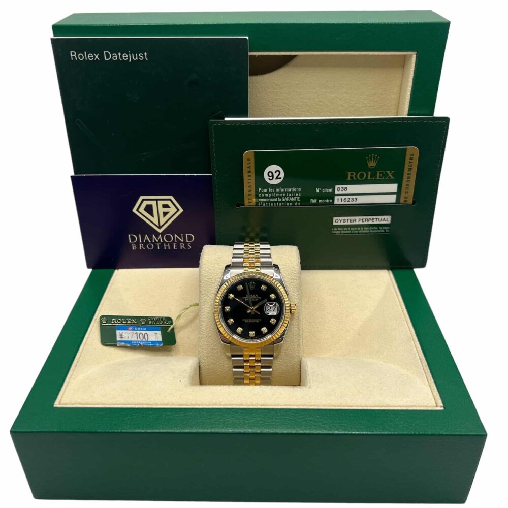 Rolex Datejust 116233 2010 Factory Black Diamond Dot Dial With Box And Papers