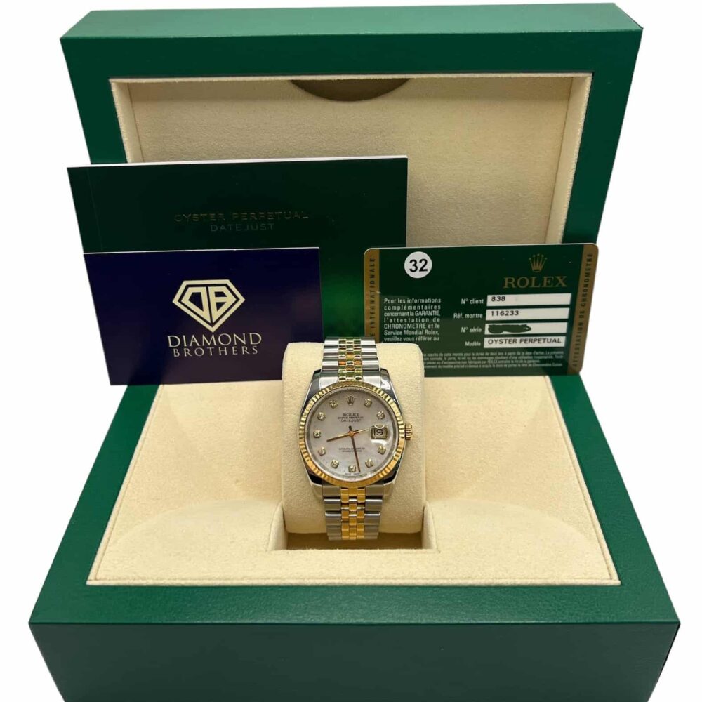 Rolex Datejust 116233 2012 36mm factory mother of pearl dial with box and papers.
