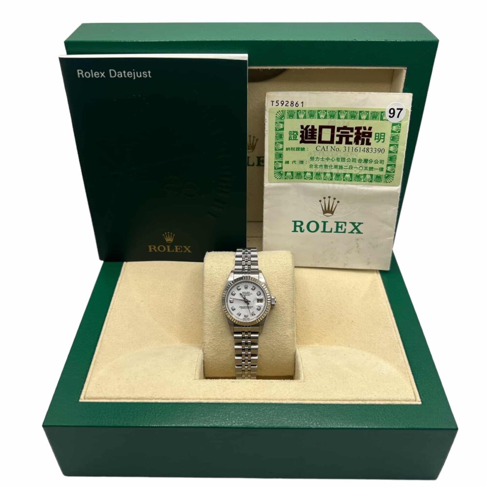 Rolex Datejust 69174 1997 Custom White Diamond Dial With Box And Papers.