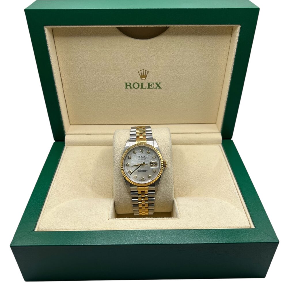 Rolex Datejust 16233 1990 Factory Diamond MOP Dial With Box And Papers.