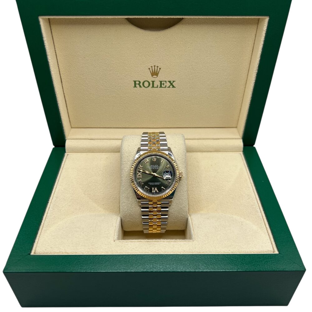 Rolex Datejust 126233 2019 Factory Olive Diamond 6 And 9 Dial With Box And Papers.