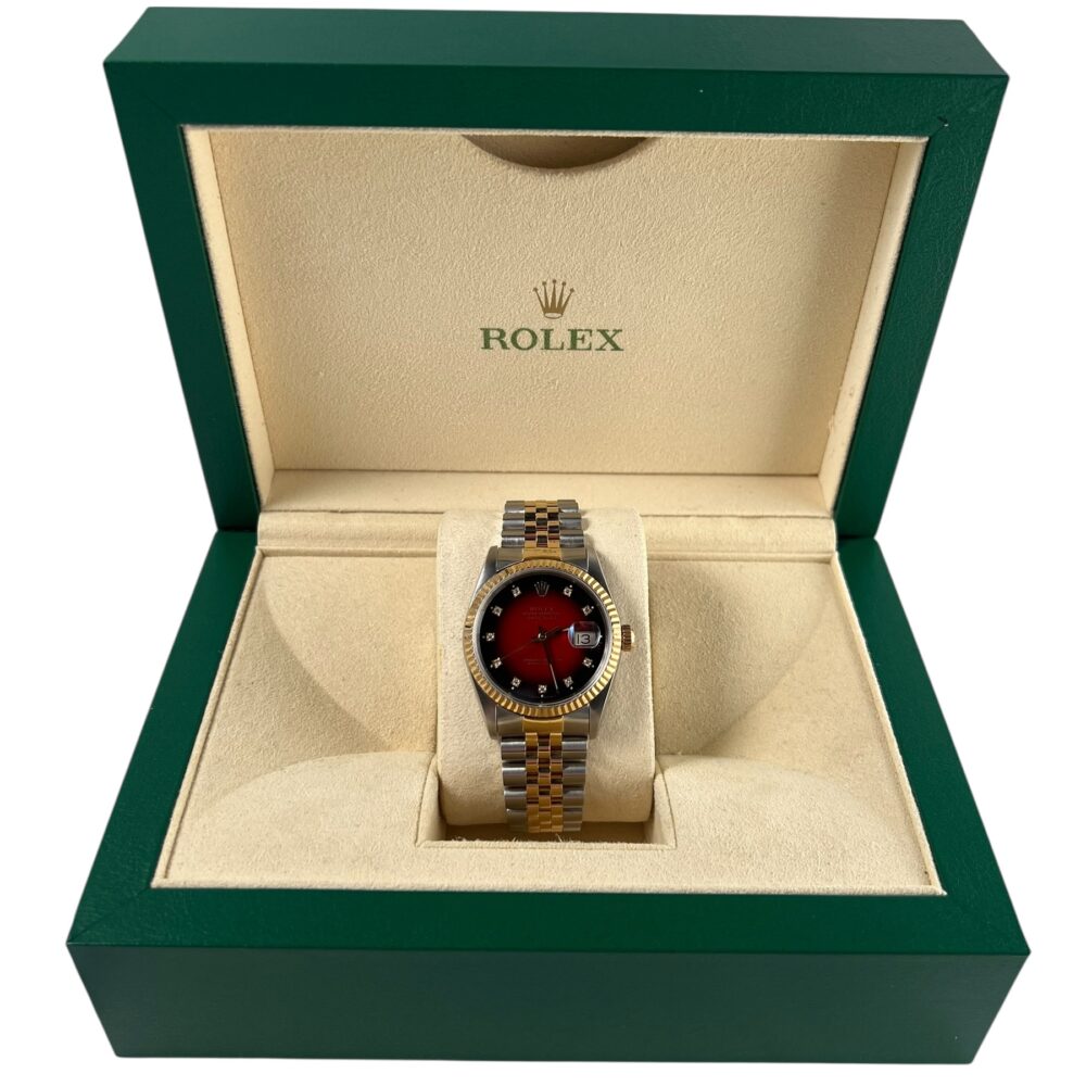 Rolex Datejust 16233 1992 Factory Red Vignette Dial With Box And Papers.