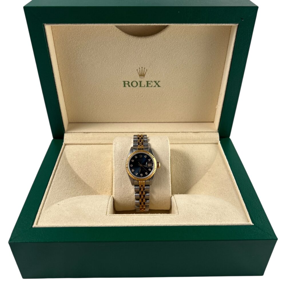 Rolex Datejust 69173 1993 Factory Blue Diamond Dial With Box And Papers.