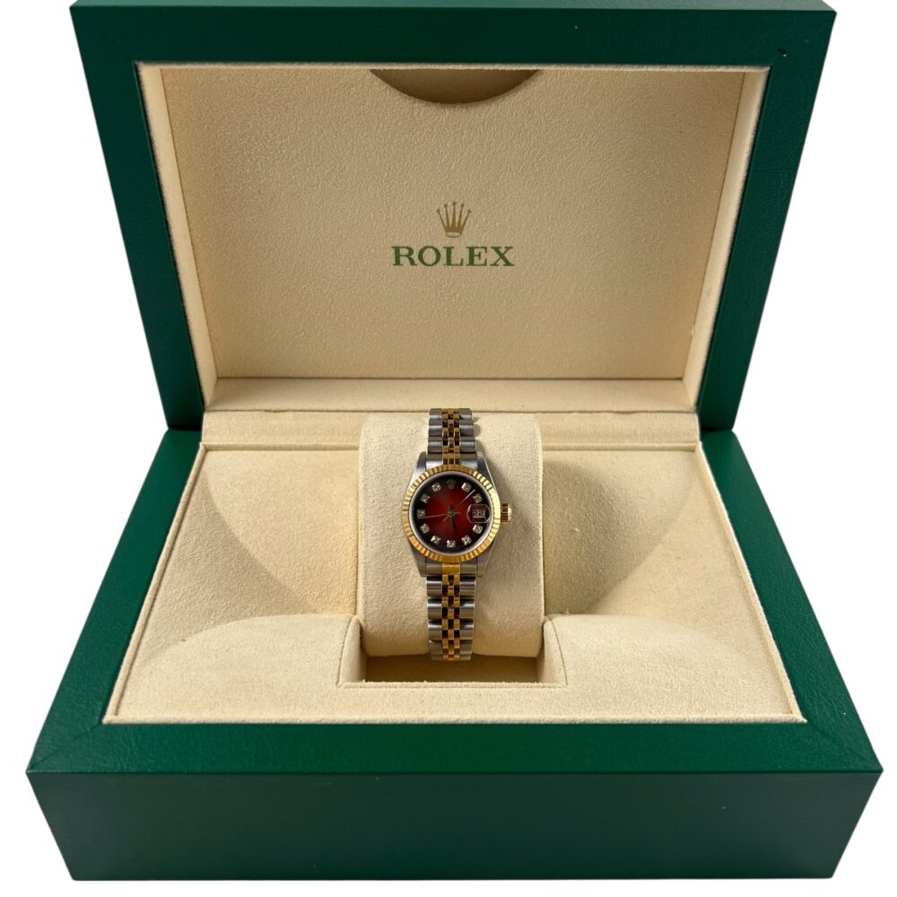Rolex Datejust 69173 1990 Factory Red Vignette Dial With Box And Papers.