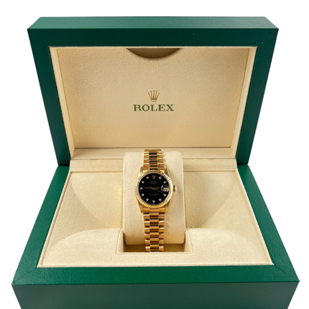 Rolex Datejust 68278 1989 Factory Black Diamond Dial With Box And Papers.