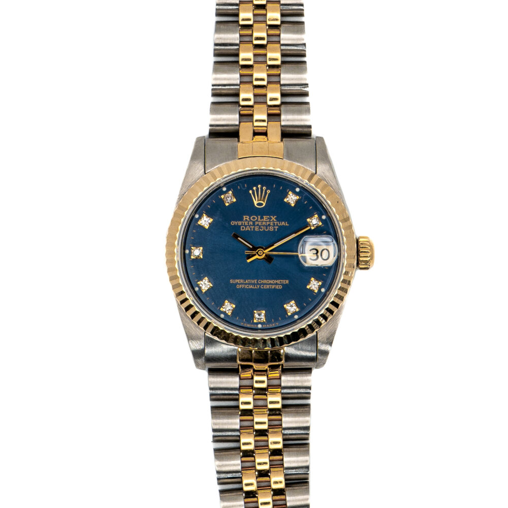 Rolex Datejust 68273 1990 Factory Blue Diamond Dial With Box And Papers